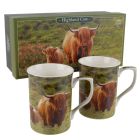 Set of 2 China Mugs Highland Cow 'Coos' Design Gift Box