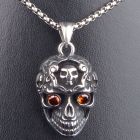 Pickled Moon Mens Stainless Steel Red Stone Skull Pendant & Chain Long Necklace