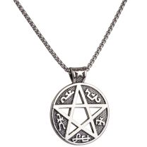 Seal of King Soloman Pentagram Pendant & Chain Silver Tone